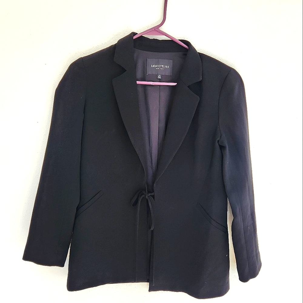 Lafayette 148 New York Black Women's Tie Front Blazer Size 4